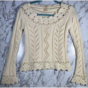 Peck & Peck Petite Crochet Knit Sweater PS Acrylic Cotton Blend Ivory